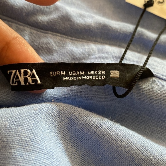 Zara Linen Blend Long Sleeve Blue Mini Dress - Picture 5 of 7